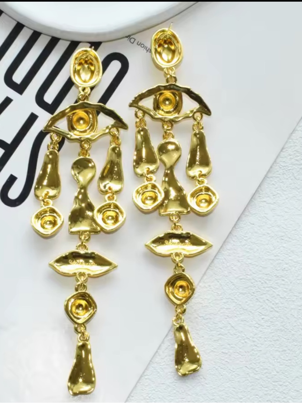 Gold Sculptural Drop Earrings - Picture 5 of 7